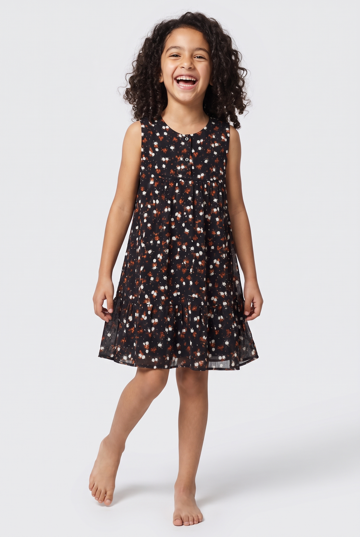 Girls Floral Print Dress (Black)