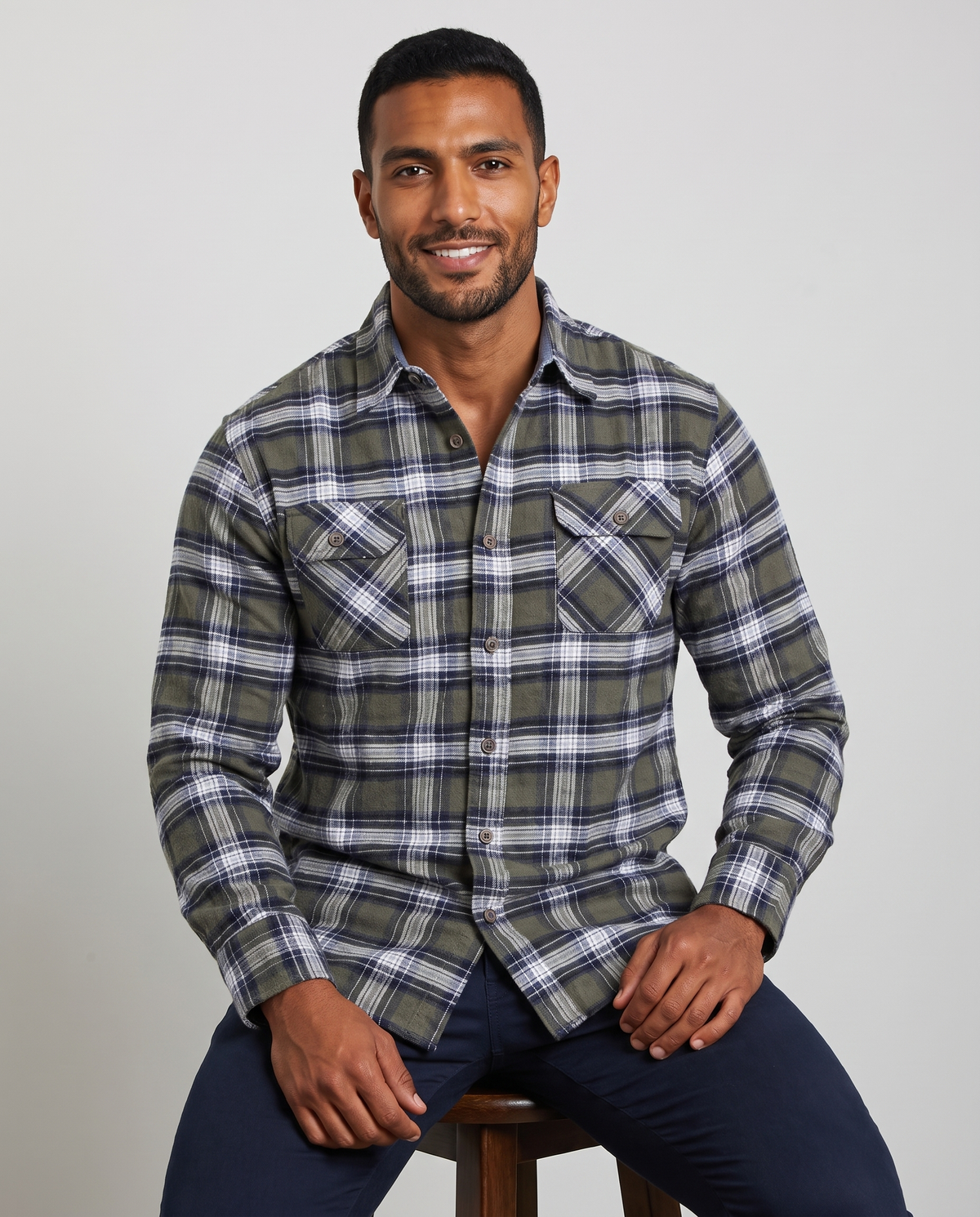 Checkered Long Sleeve Shirt (Green)