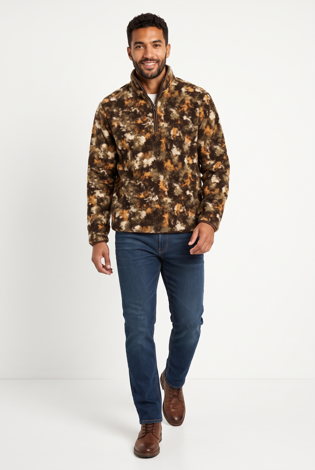 ORIGINAL Sherpa Fur Half Zip -Brown Camouflage