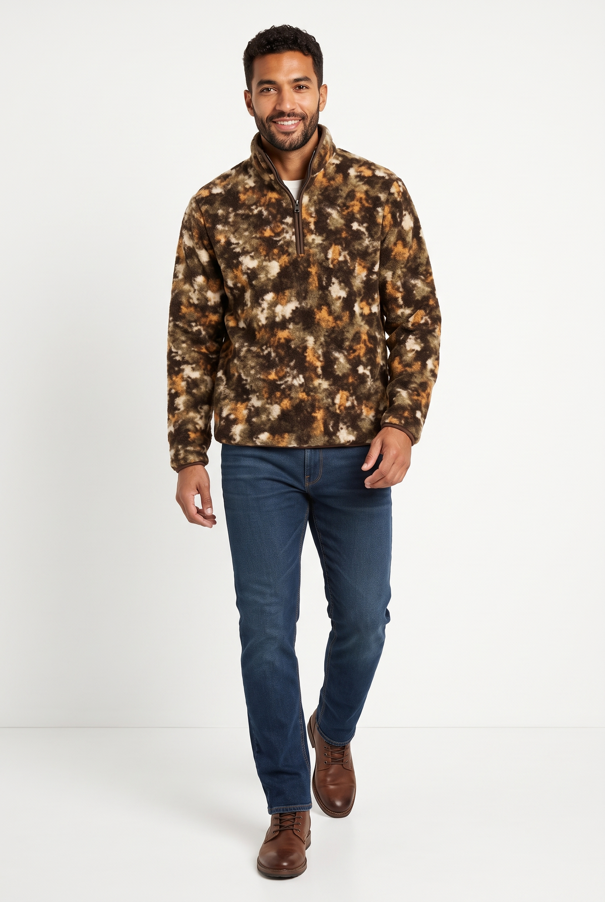 ORIGINAL OLD NAVY Men Sherpa Fur Half Zip ( Brown Camouflage)