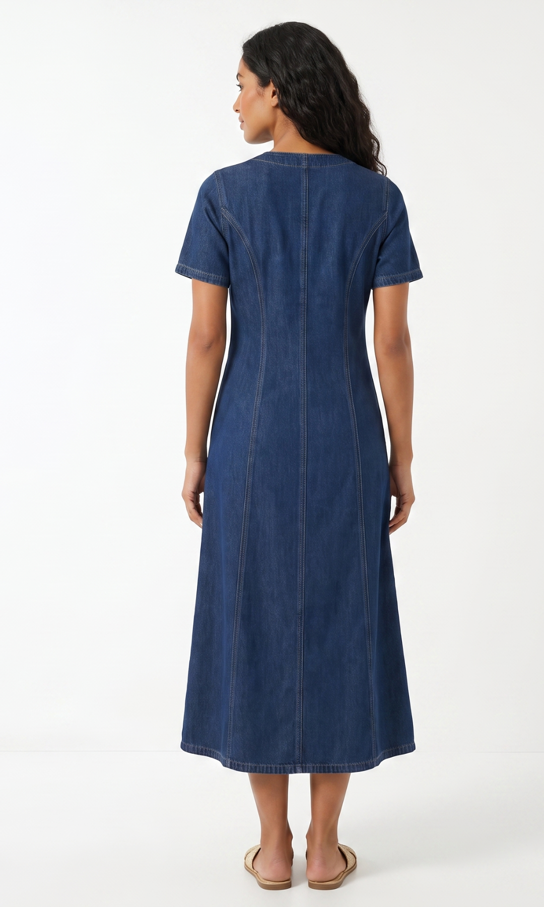 Women Front Button Denim Maxi Dress
