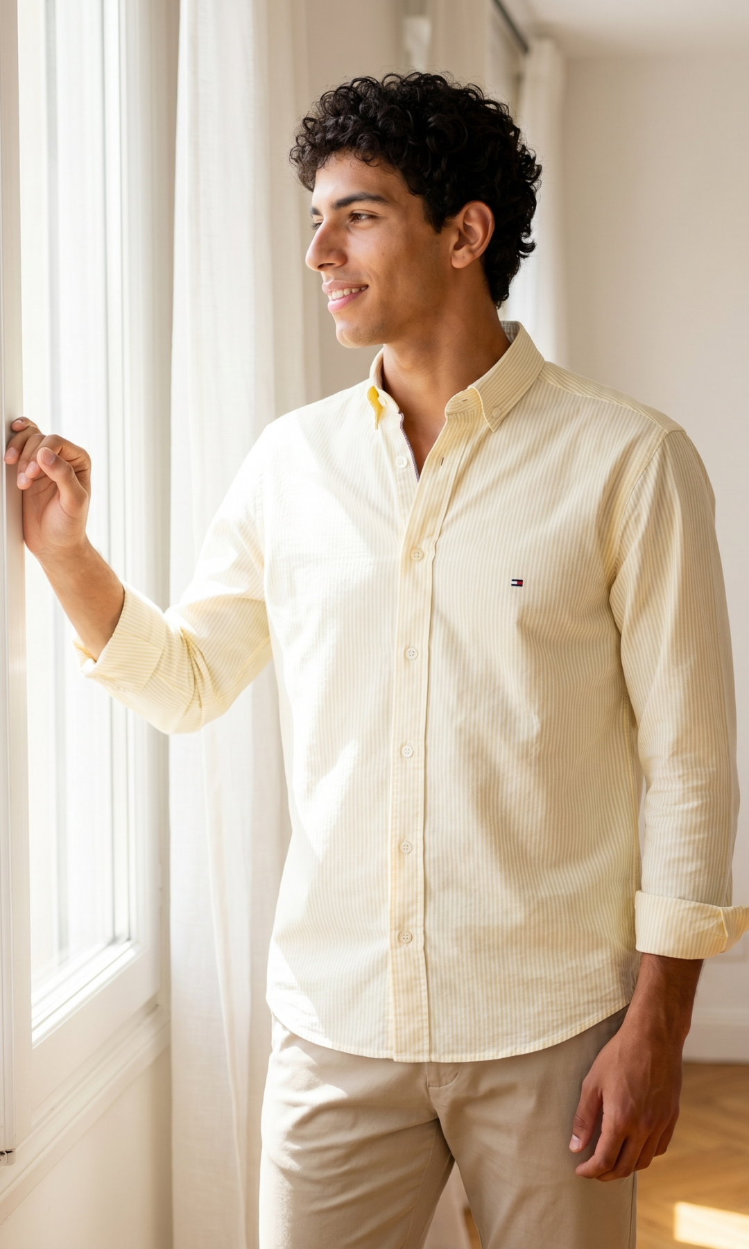 Men Striped Oxford Shirt With Button-Down Collar