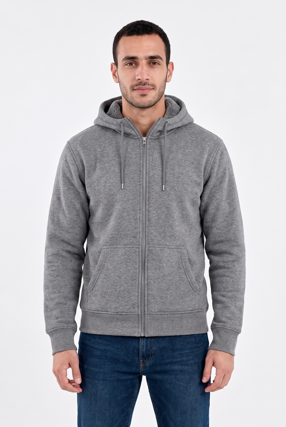 Heather Gray Sherpa-Lined Zip Hoodie Jacket