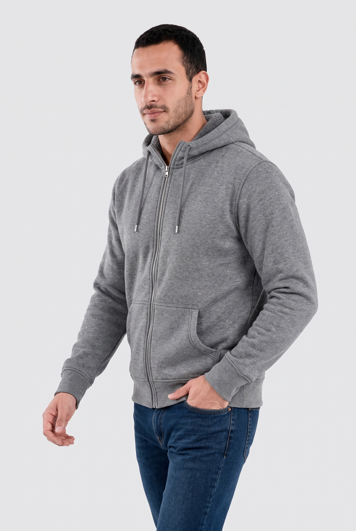 Heather Gray Sherpa-Lined Zip Hoodie Jacket