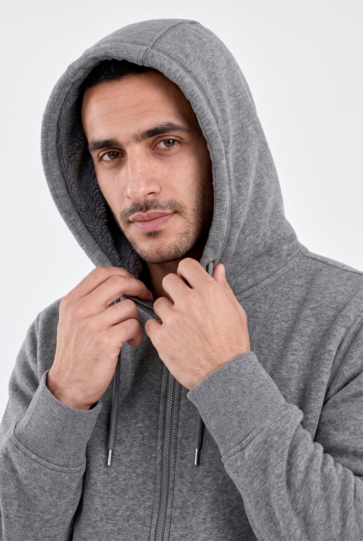 Heather Gray Sherpa-Lined Zip Hoodie Jacket