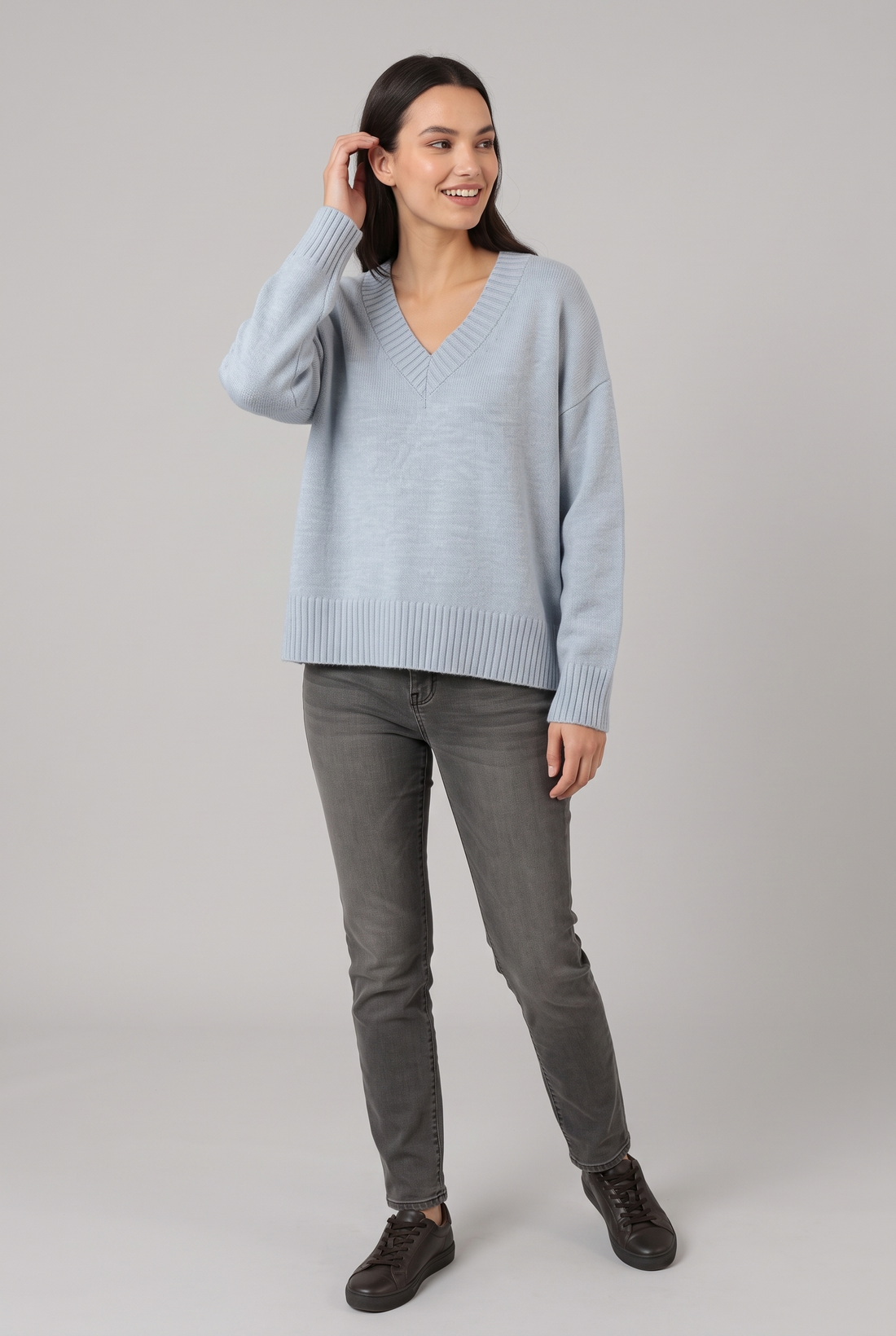 Women Oversized V-Neck Knit Sweater