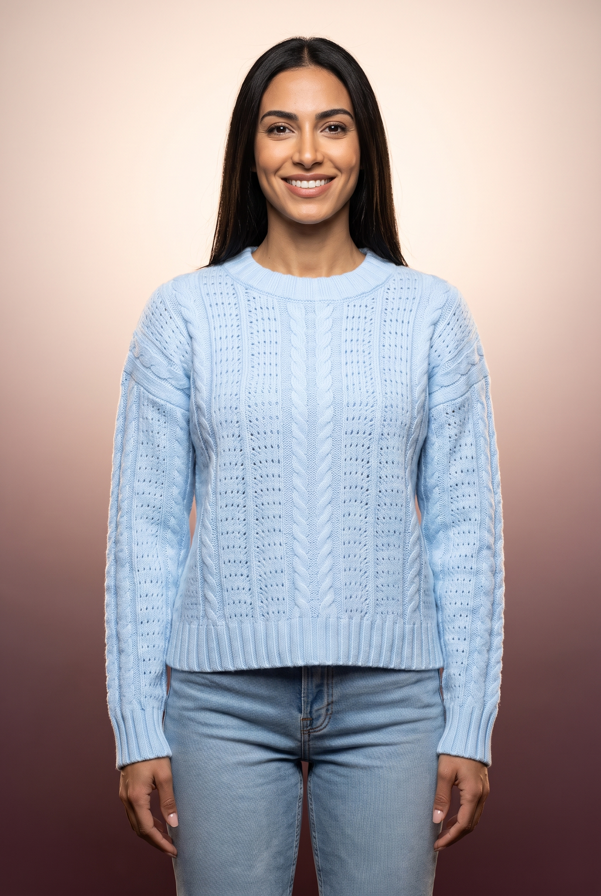 Women Cable-Knit Crew Neck Sweater