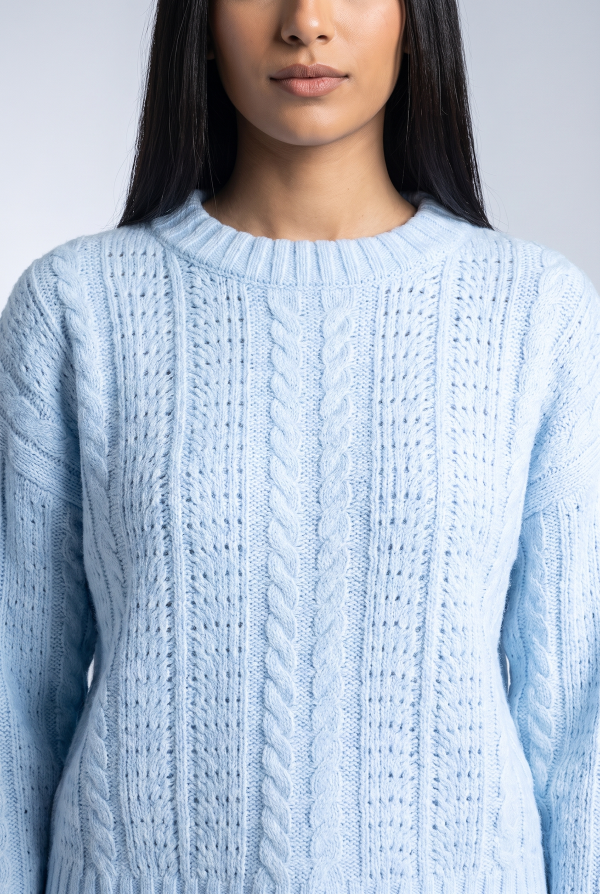 Women Cable-Knit Crew Neck Sweater