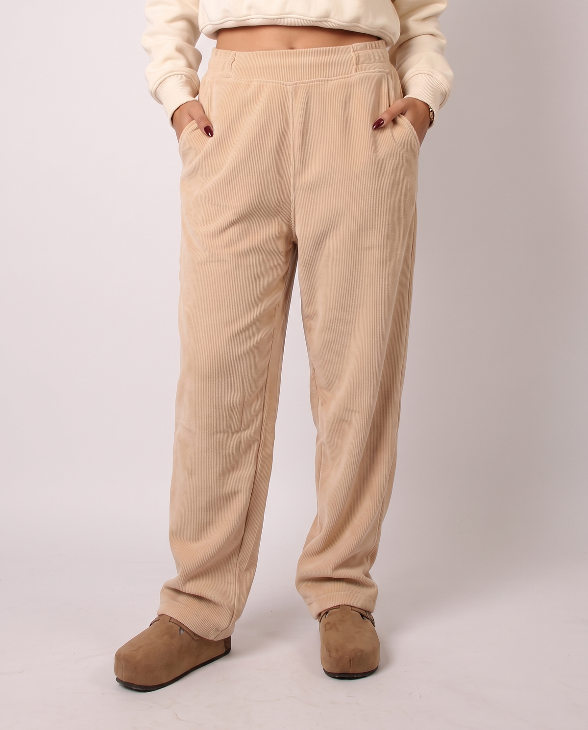 NUT Women Tied Elastic High Waist Velvet Pants