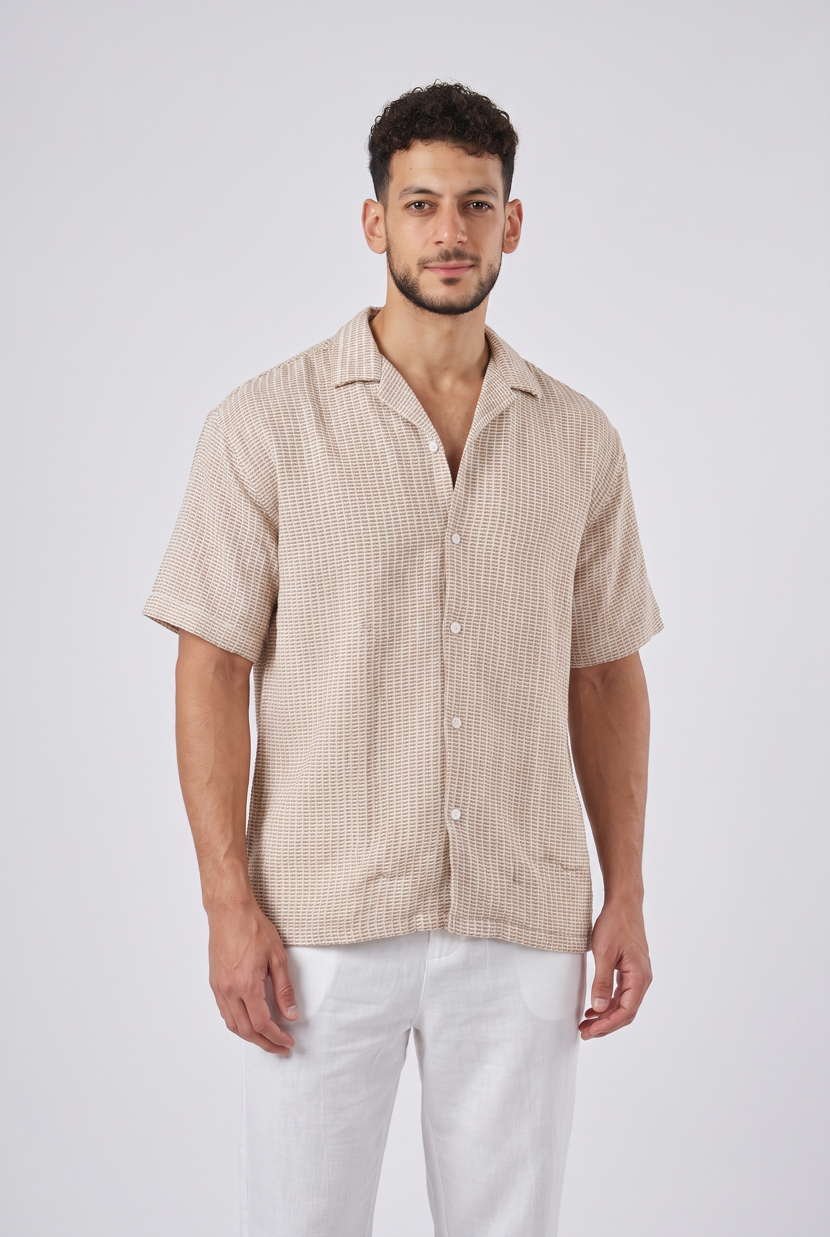 Men Regular Fit Texture Shirt (Beige*White)