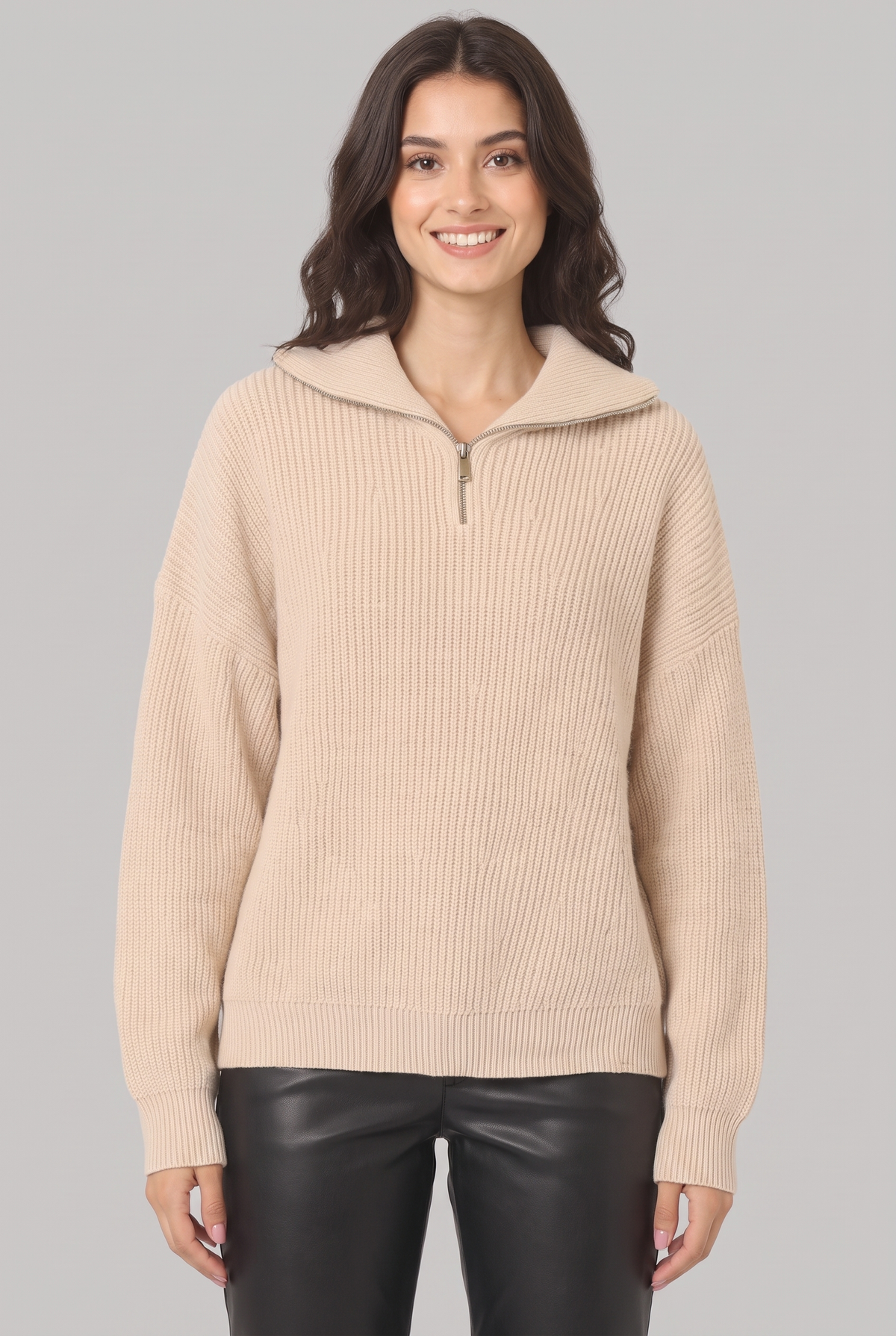 Women Half Zip Knit Sweater