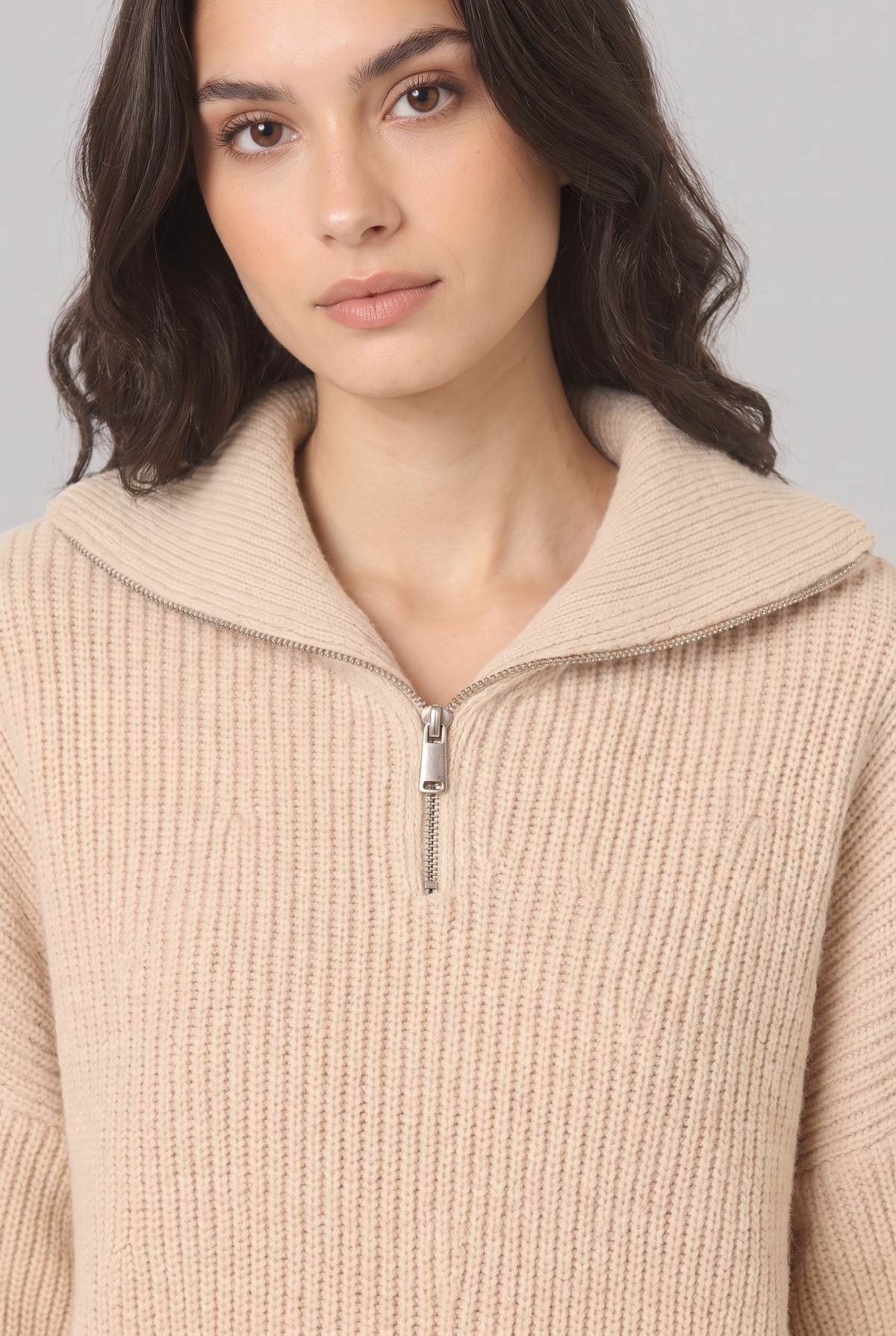 Women Half Zip Knit Sweater