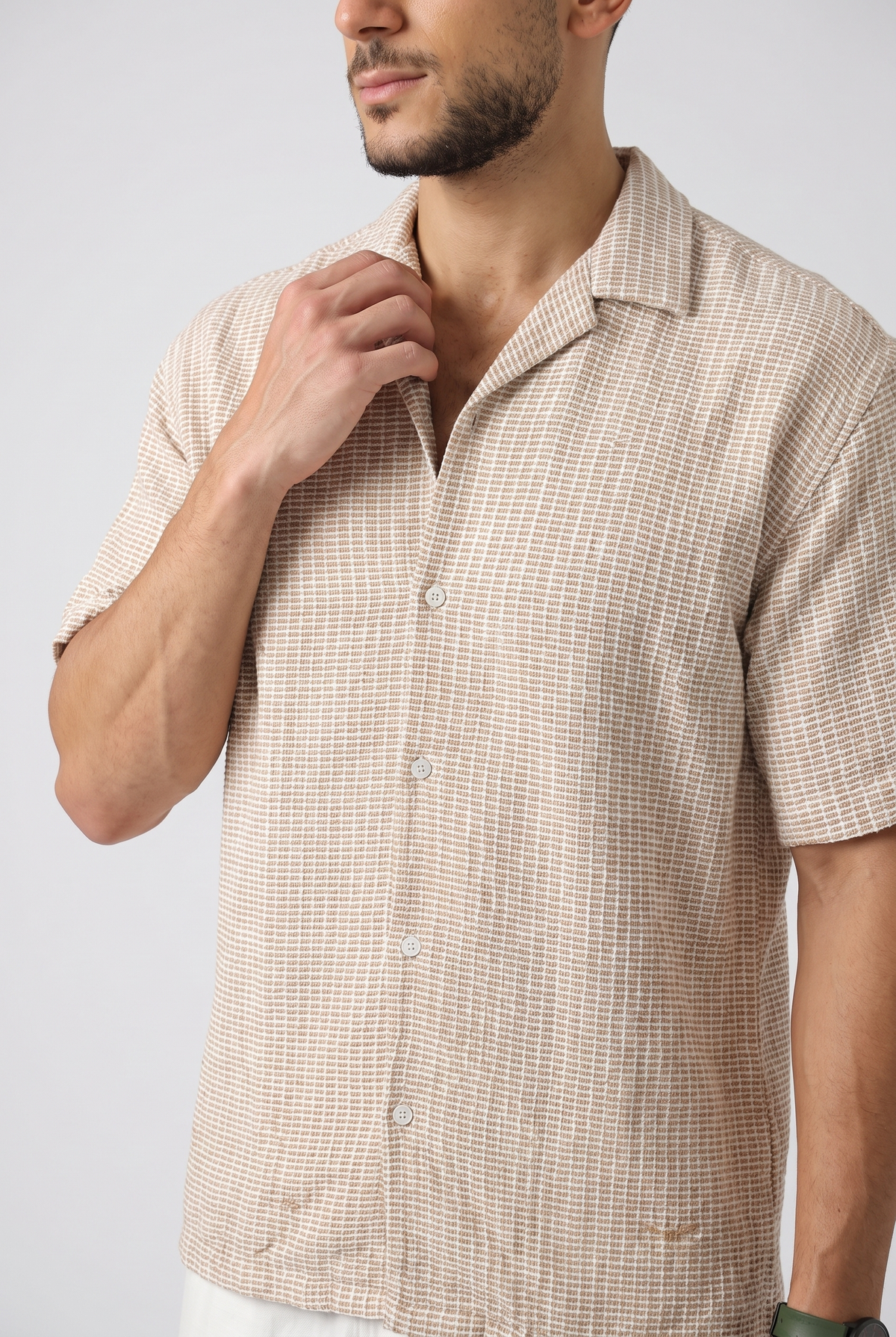 Men Regular Fit Texture Shirt (Beige*White)