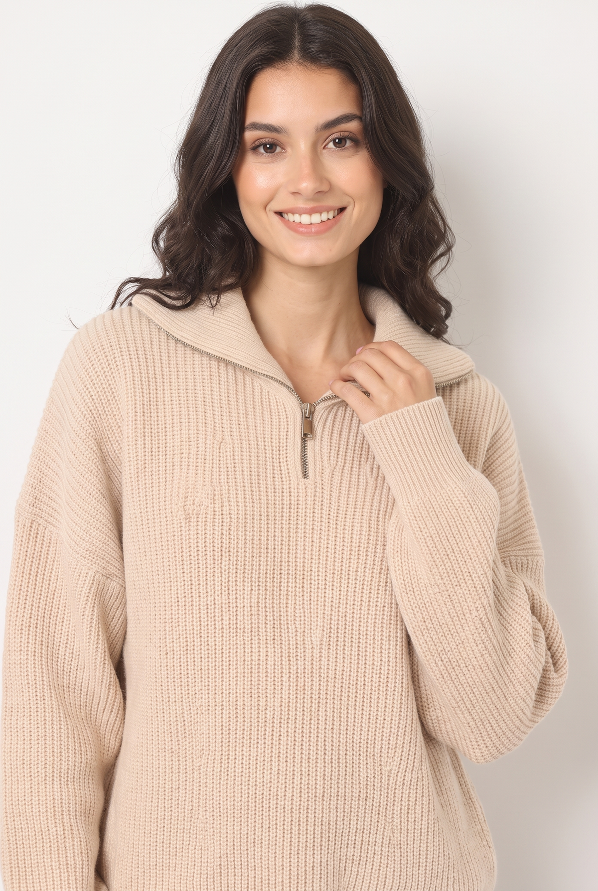 Women Half Zip Knit Sweater