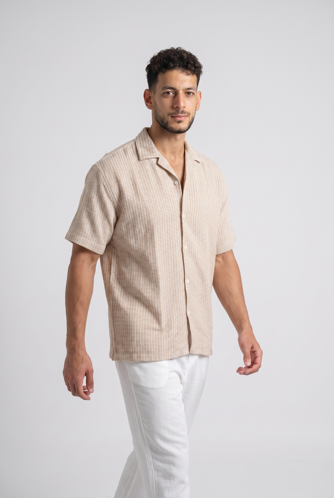 Men Regular Fit Texture Shirt (Beige*White)