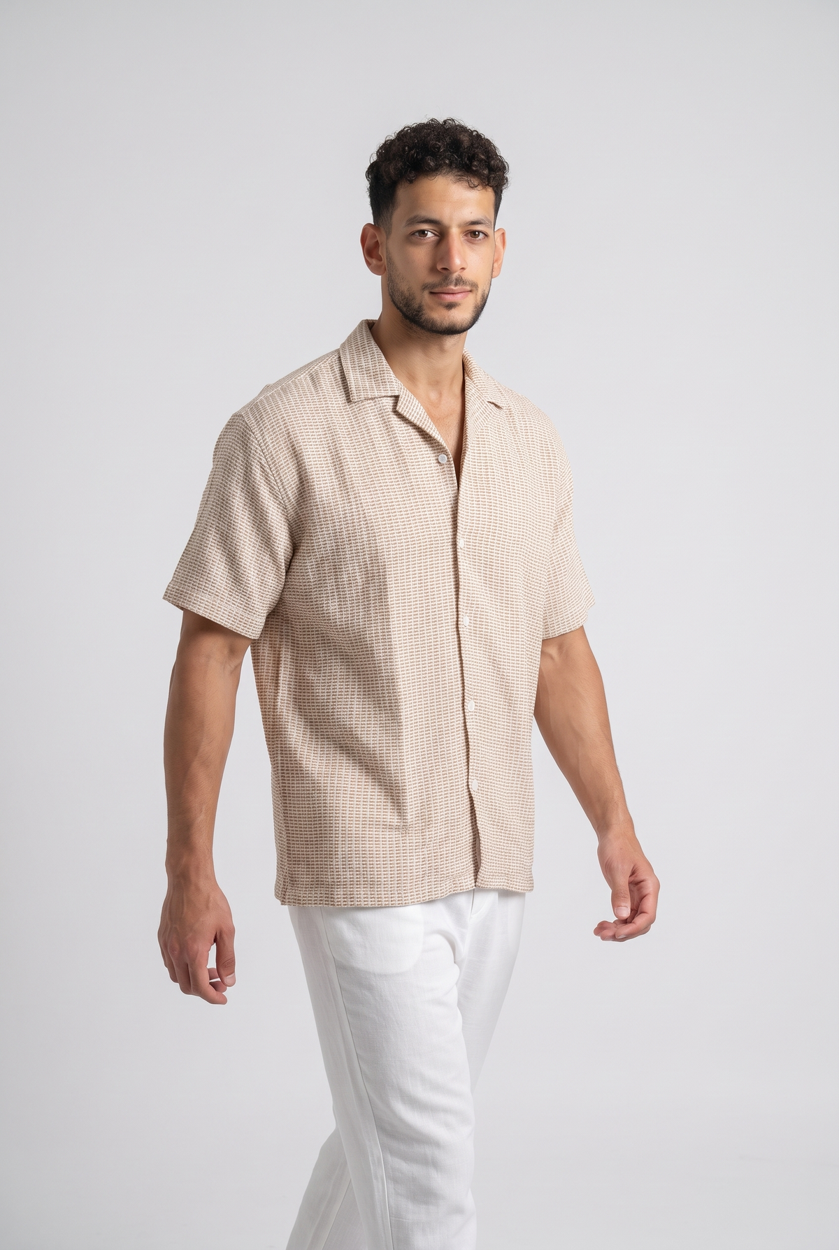 Men Regular Fit Texture Shirt (Beige*White)