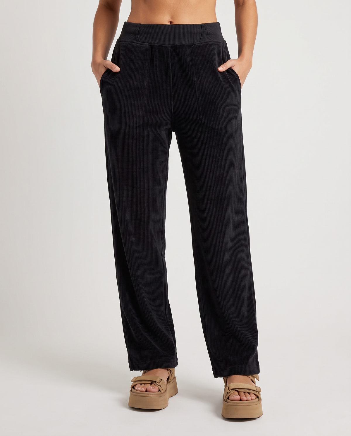 NUT Women Tied Elastic High Waist Velvet Pants