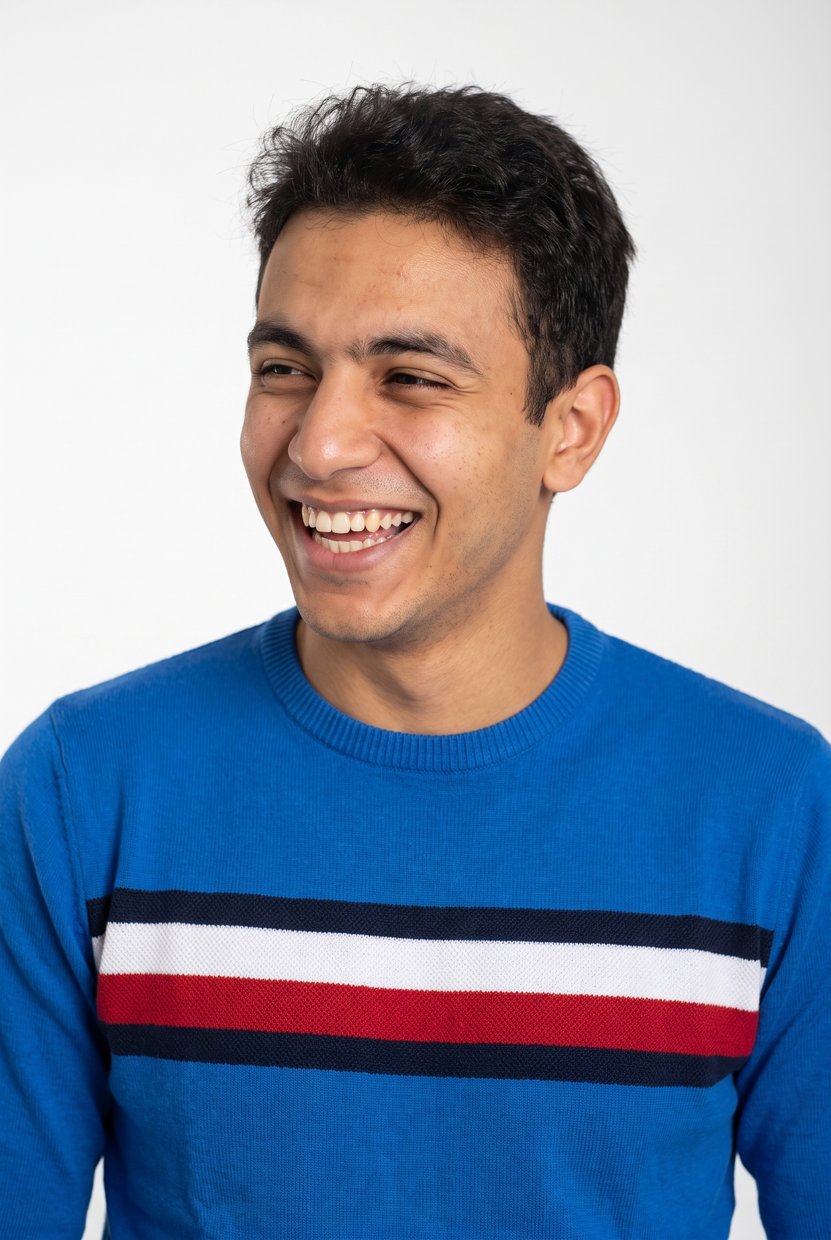 Men Sweater Stripe Crew Neck (Blue)