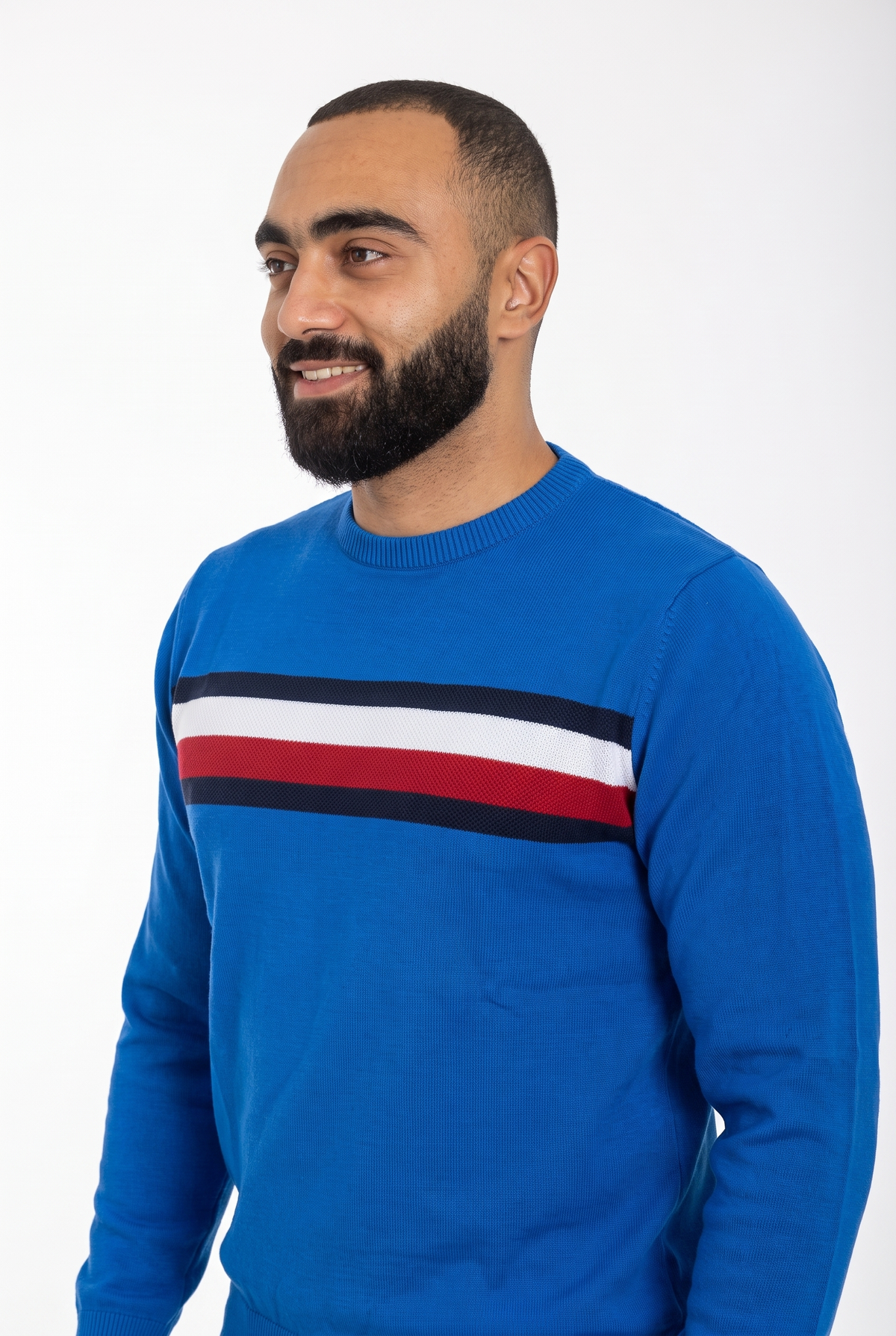 Men Sweater Stripe Crew Neck (Blue)