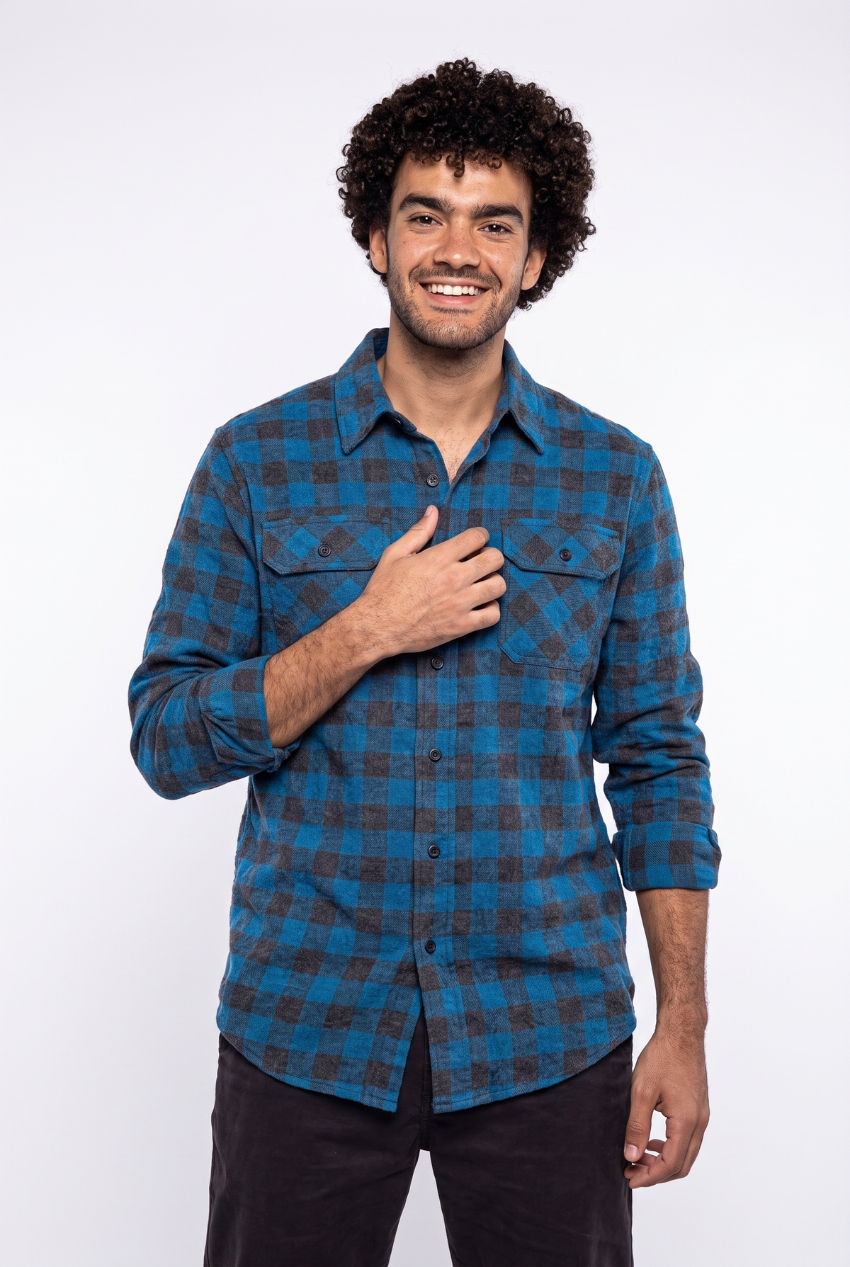 Men (cotton + polyester) OverSized Shirt - Blue x Black