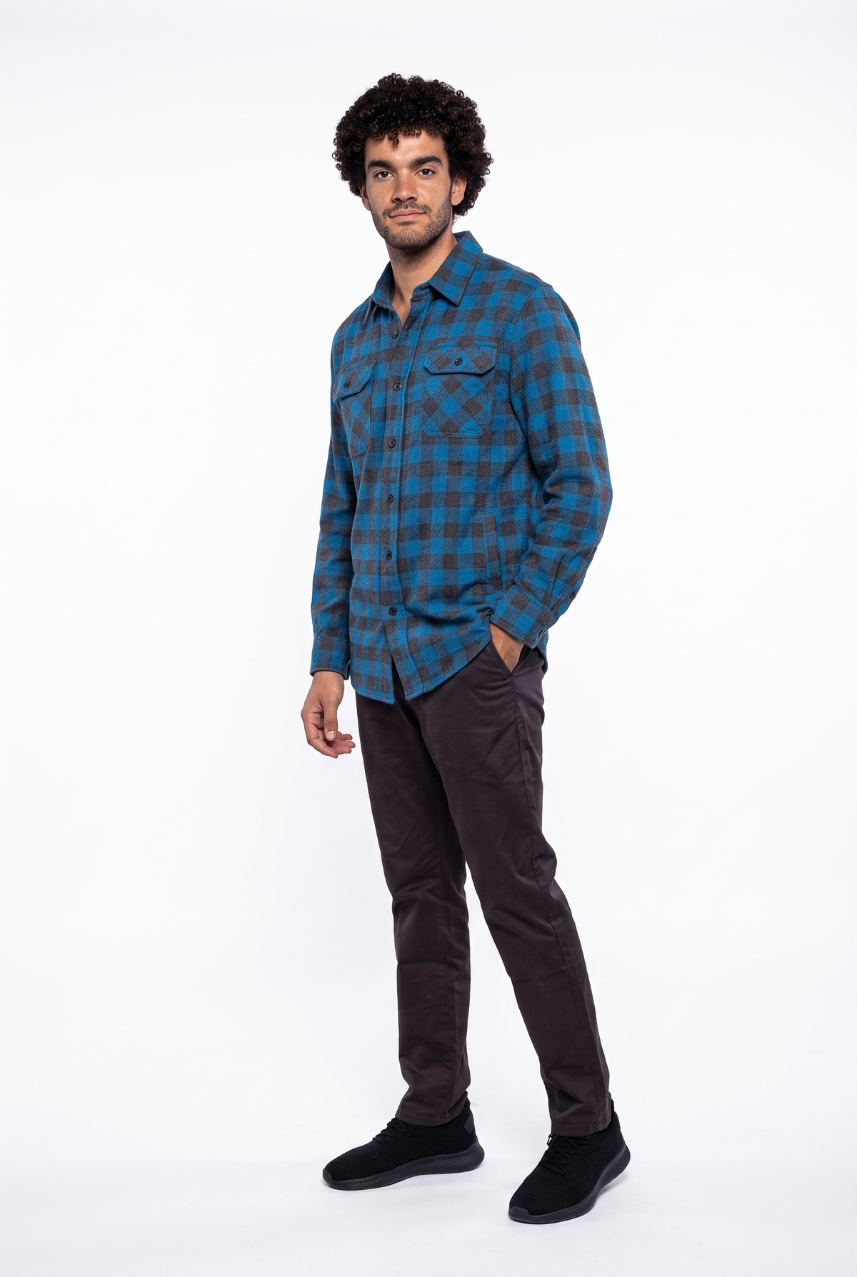 Men (cotton + polyester) OverSized Shirt - Blue x Black