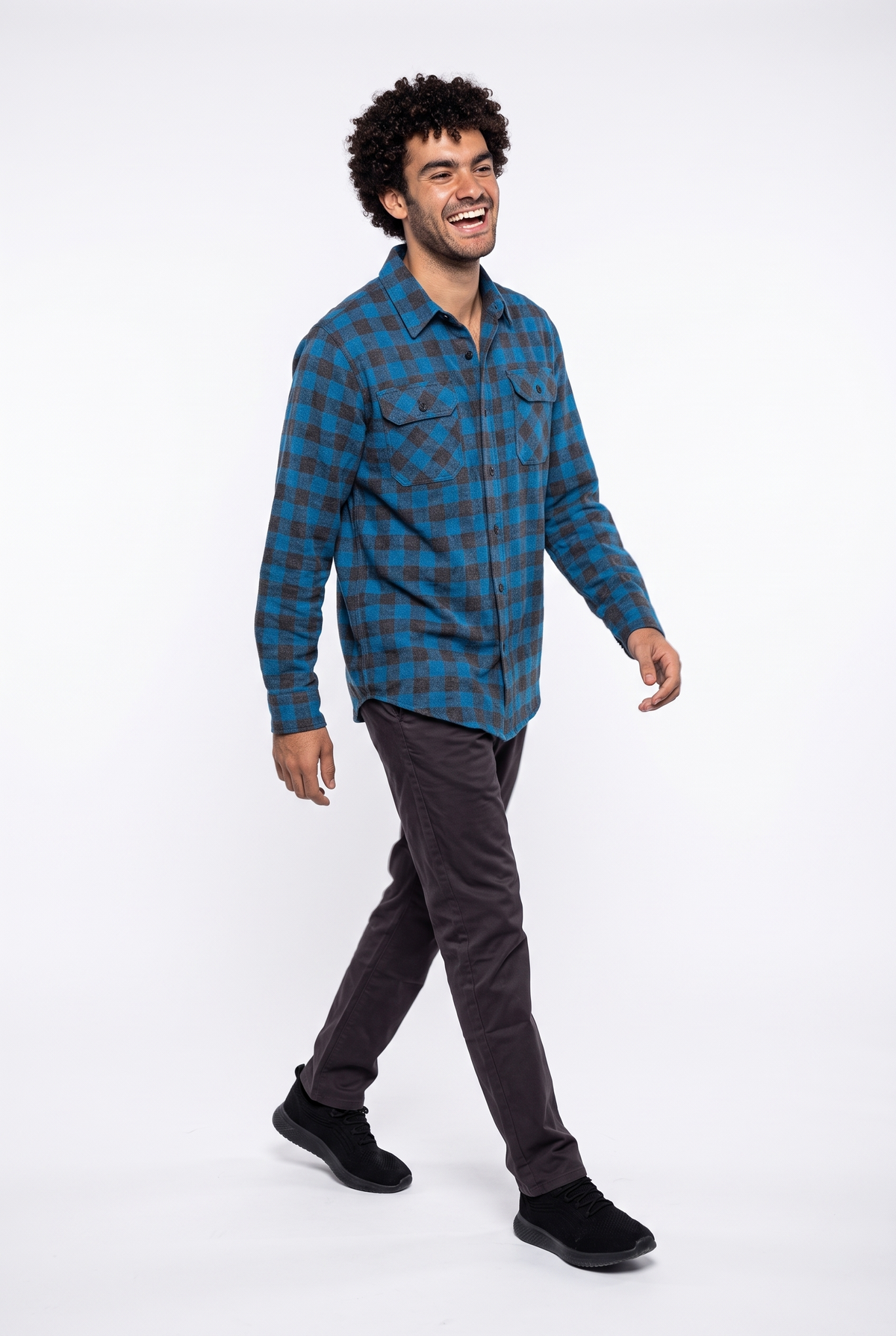 Men (cotton + polyester) OverSized Shirt - Blue x Black