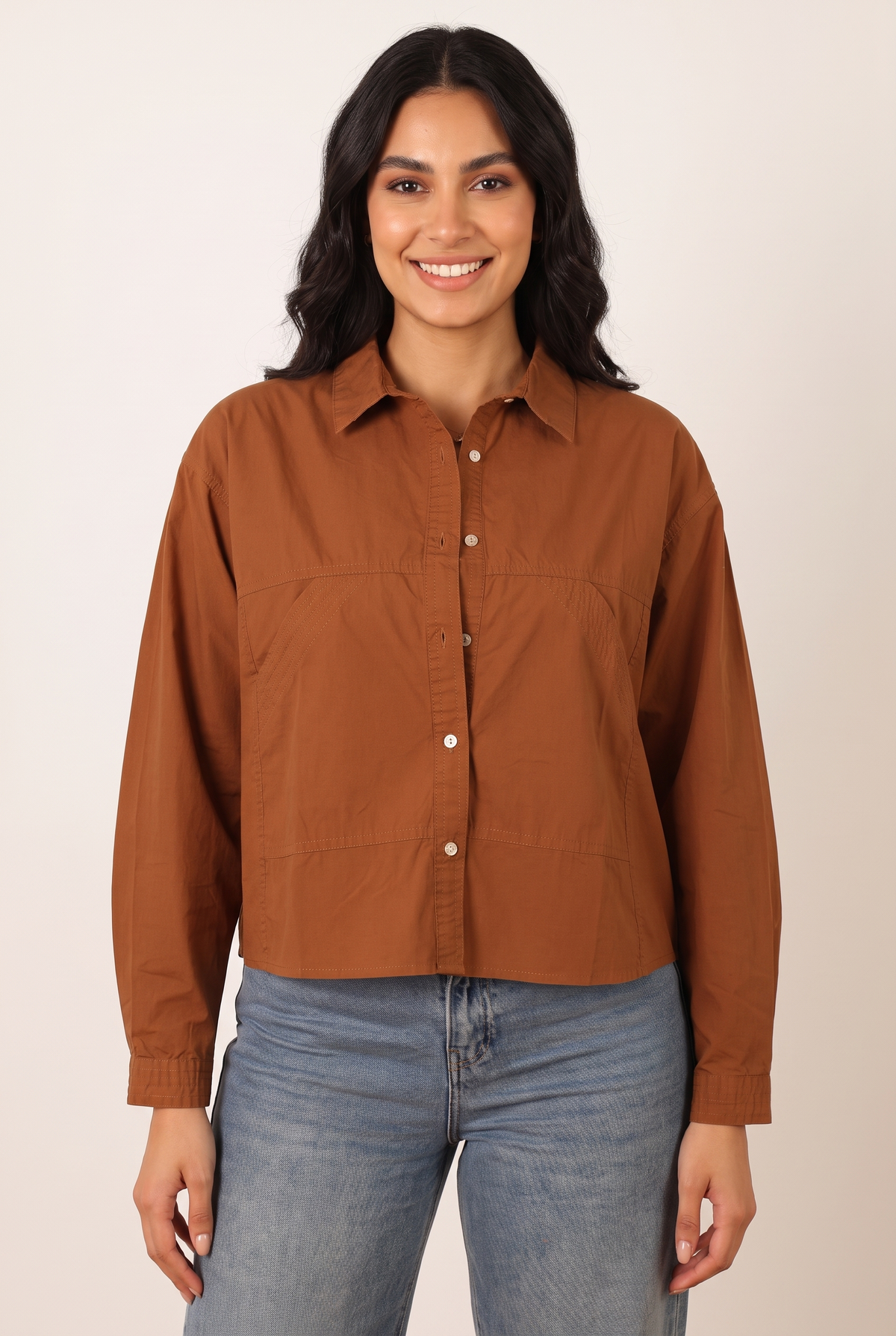 Women Cropped Shirt - Front Pockets