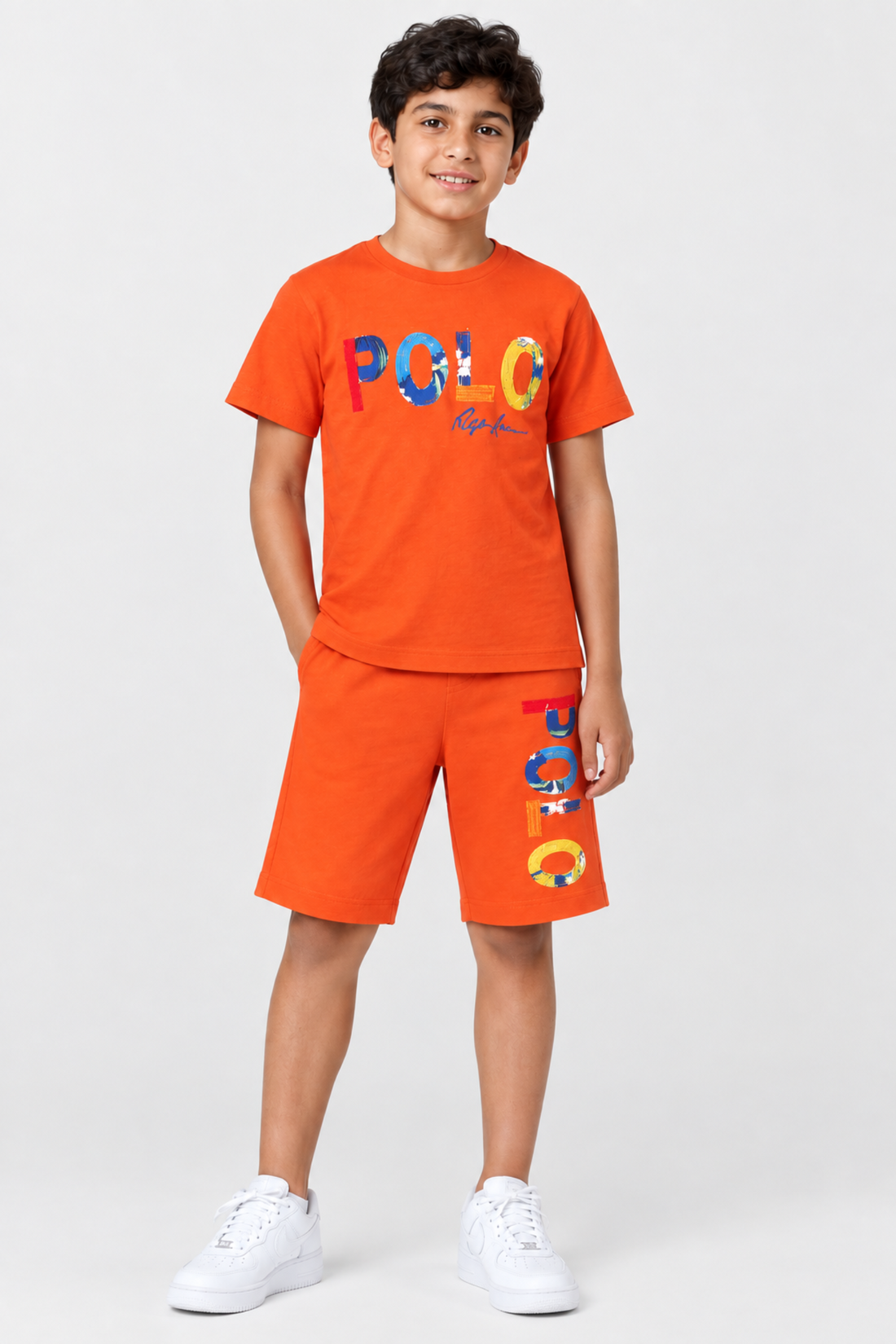 Kids logo jersey T-shirt and shorts set (Orange)