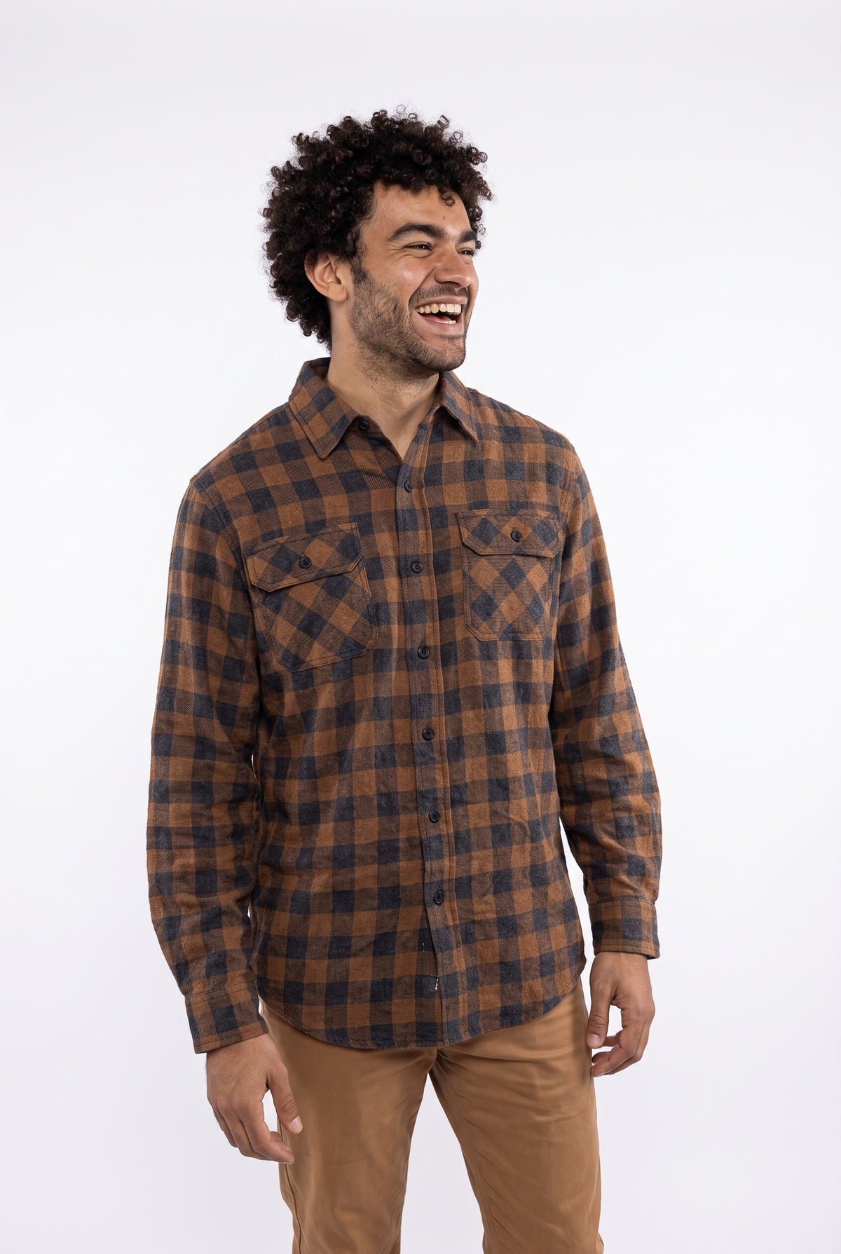 Men (cotton + polyester) OverSized Shirt - Coffee x Black
