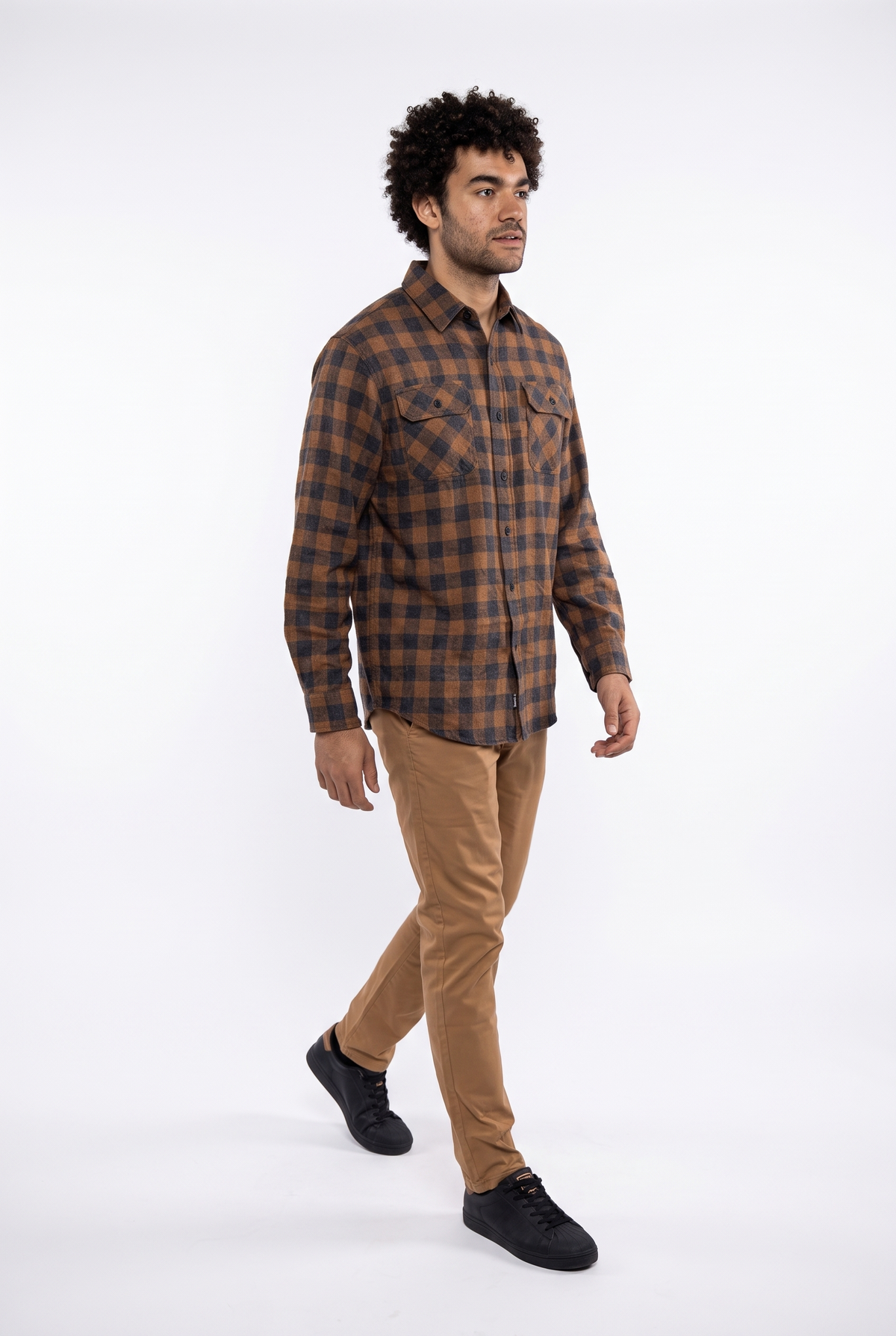 Men (cotton + polyester) OverSized Shirt - Coffee x Black