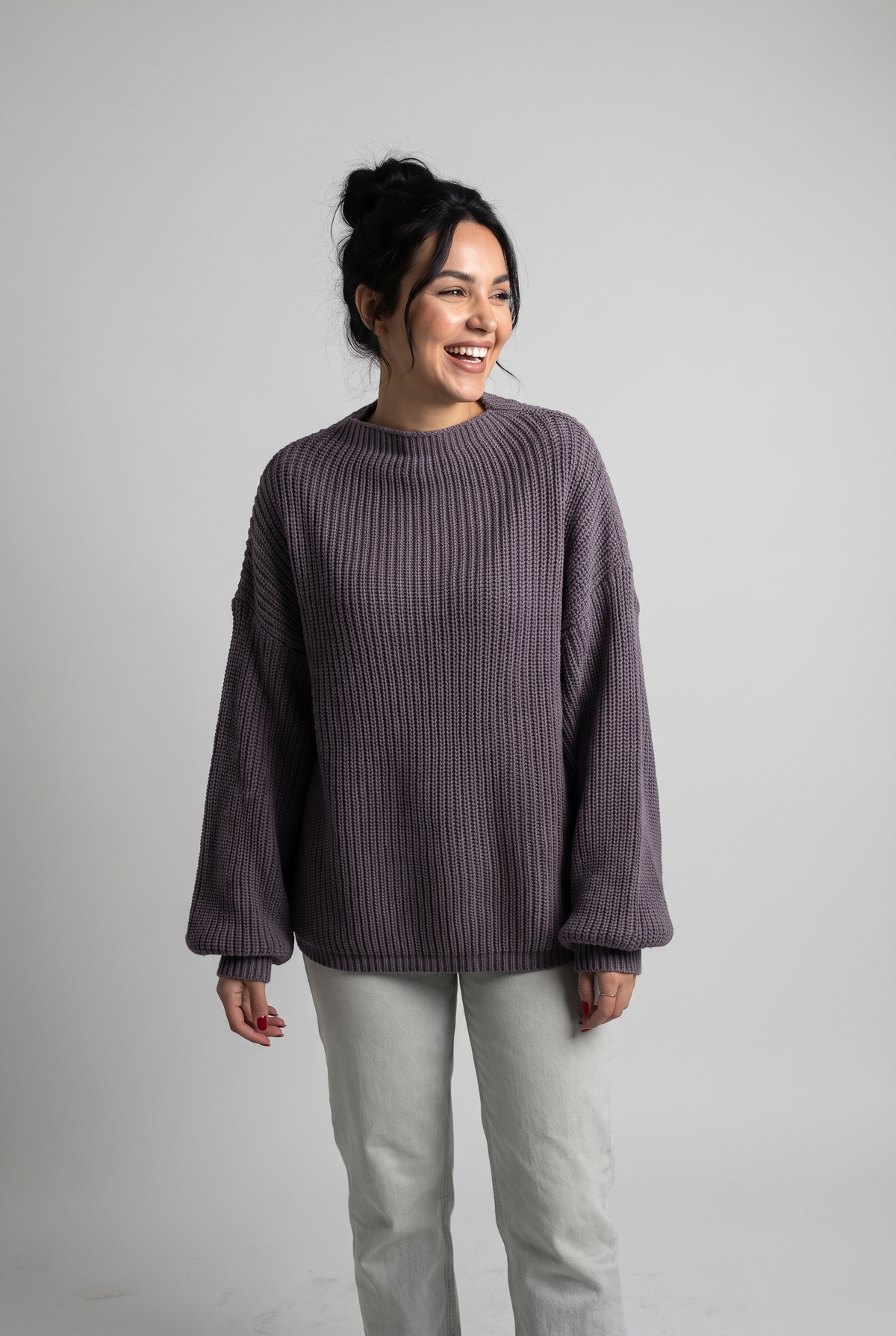 Women Voluminous Puff Sleeves Knit Sweater