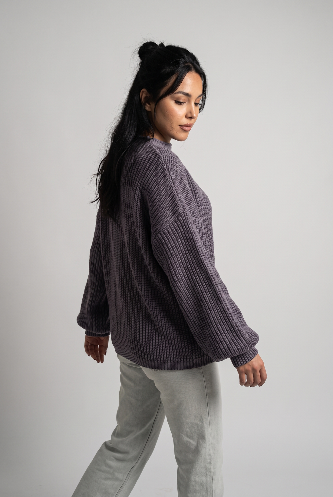 Women Voluminous Puff Sleeves Knit Sweater