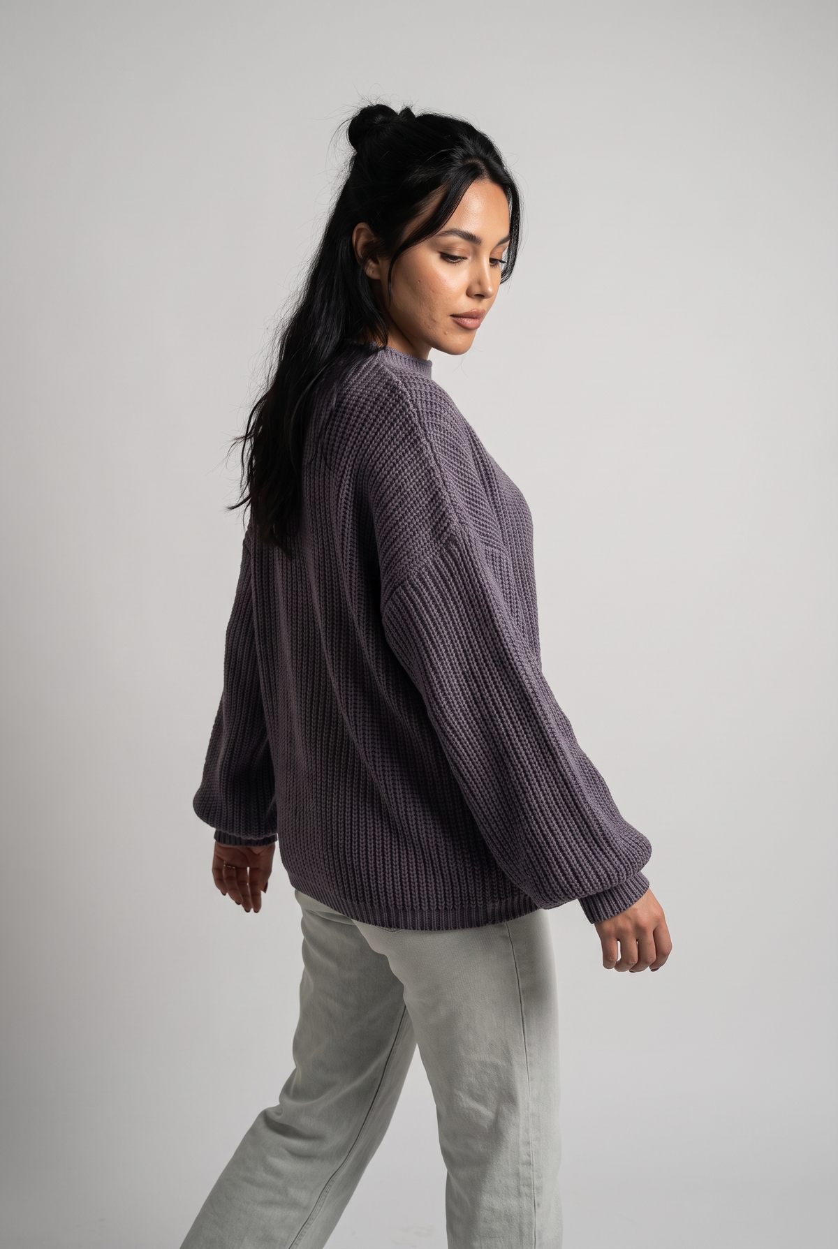 Women Voluminous Puff Sleeves Knit Sweater