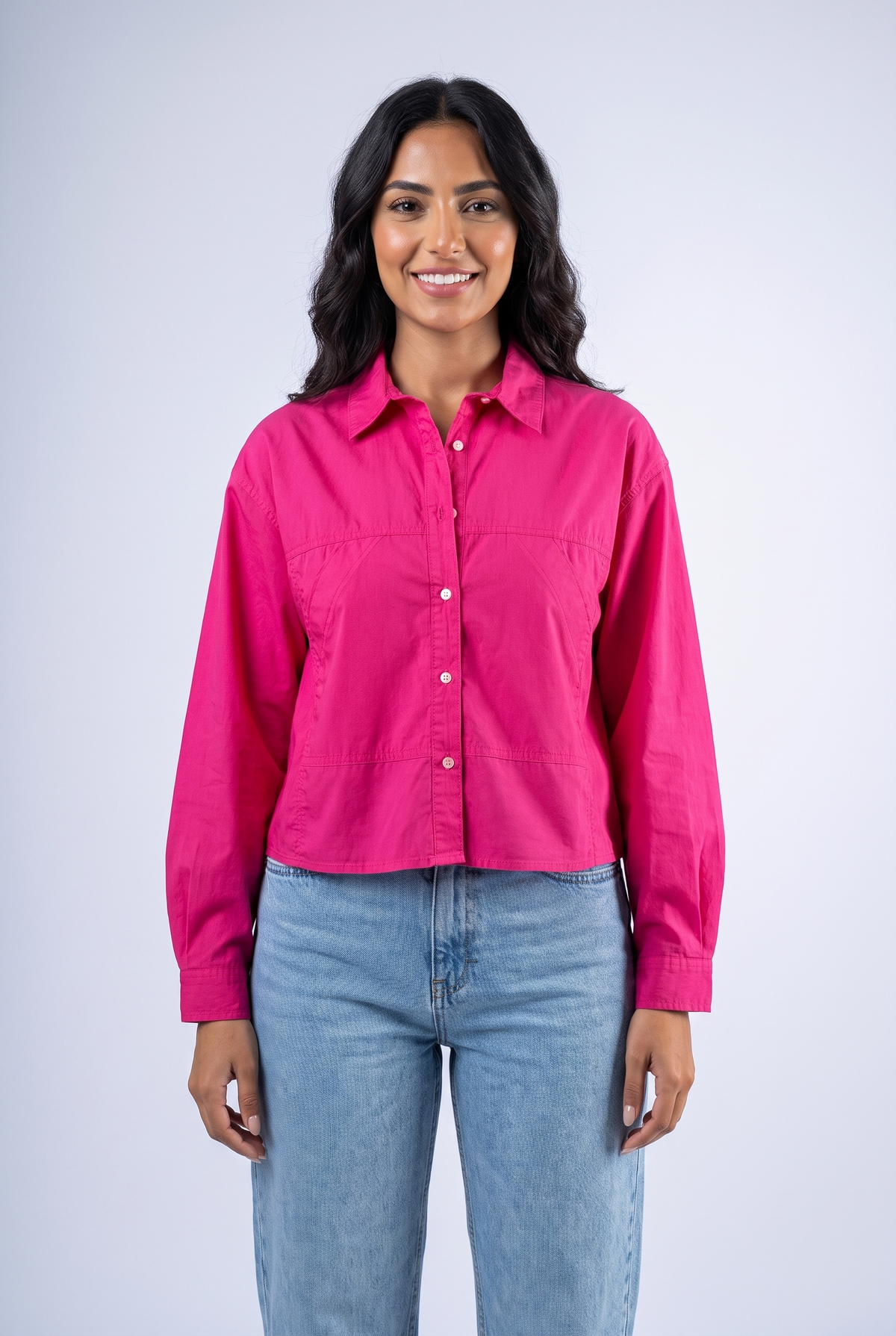 Women Cropped Shirt - Front Pockets