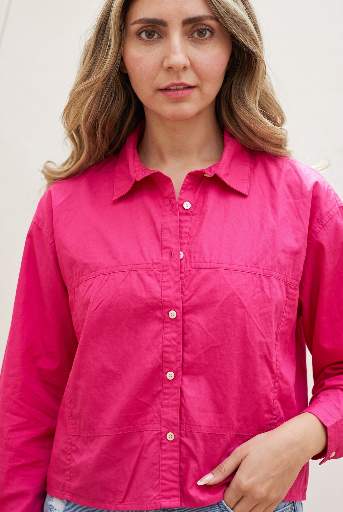 Women Cropped Shirt - Front Pockets
