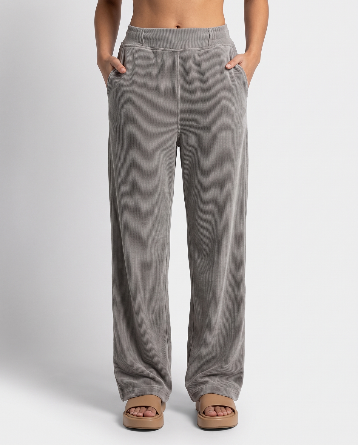 NUT Women Tied Elastic High Waist Velvet Pants