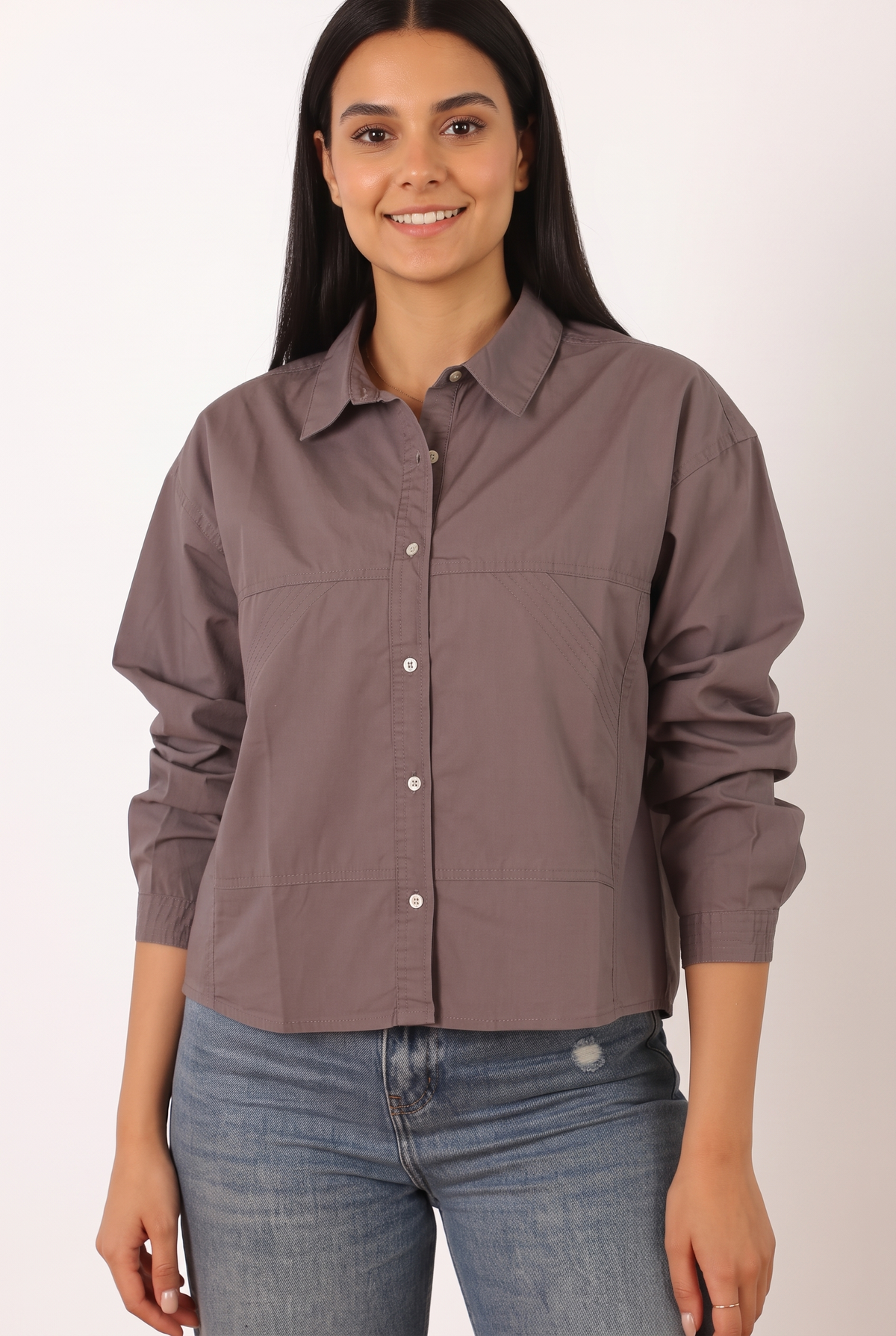 Women Cropped Shirt - Front Pockets