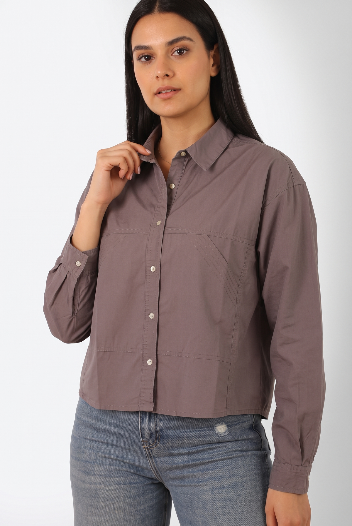 Women Cropped Shirt - Front Pockets