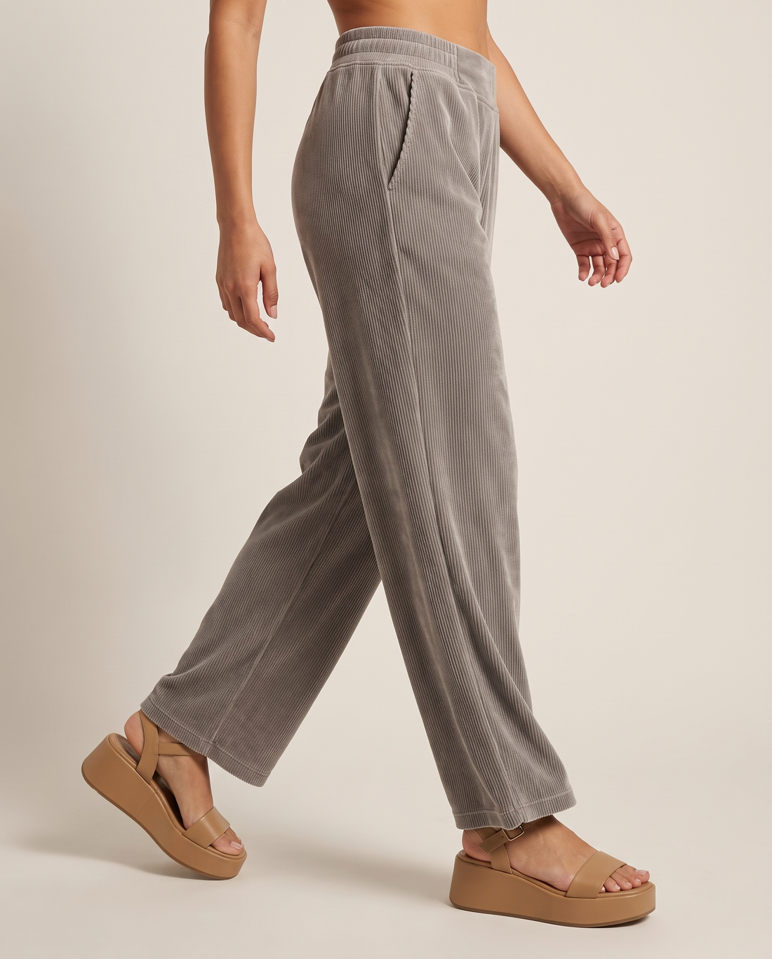 NUT Women Tied Elastic High Waist Velvet Pants