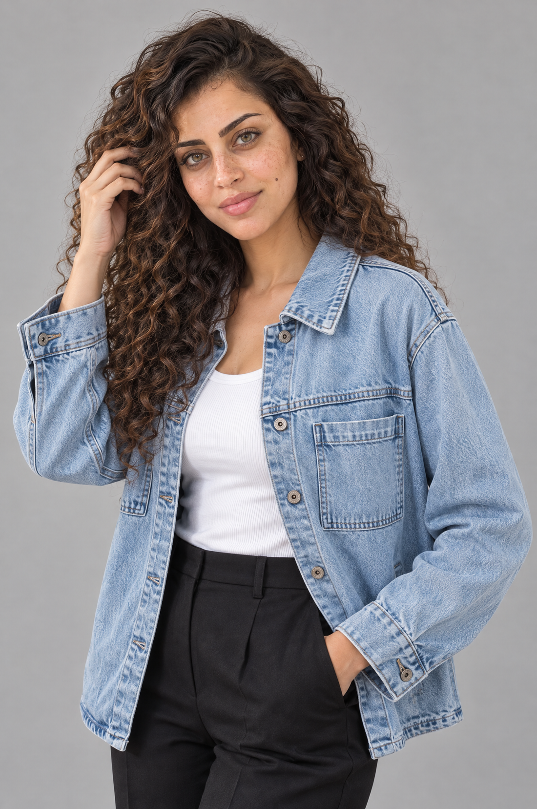 Oversized Denim Jacket With Chest Pockets