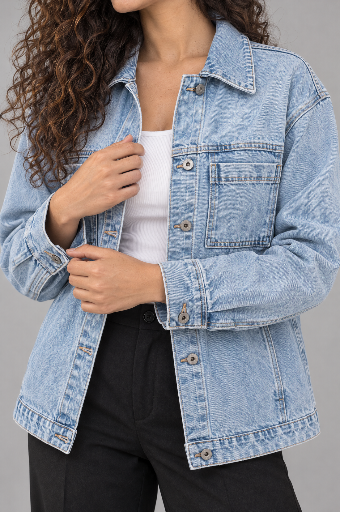 Oversized Denim Jacket With Chest Pockets