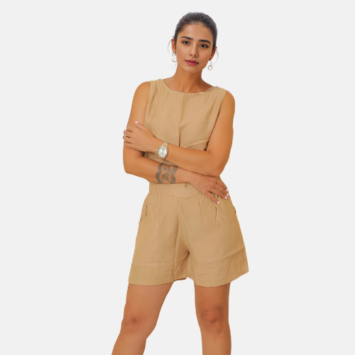 Two Piece Women Summer Set (Beige)