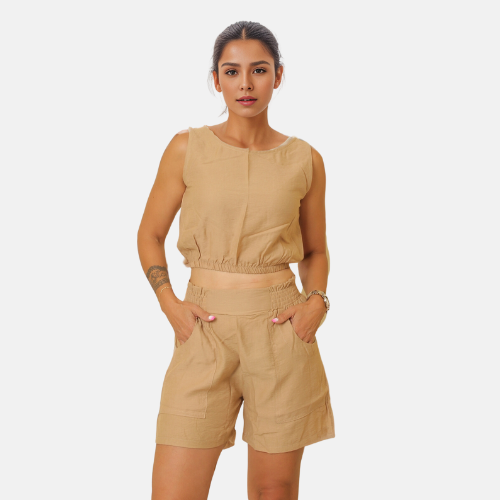 Two Piece Women Summer Set (Beige)