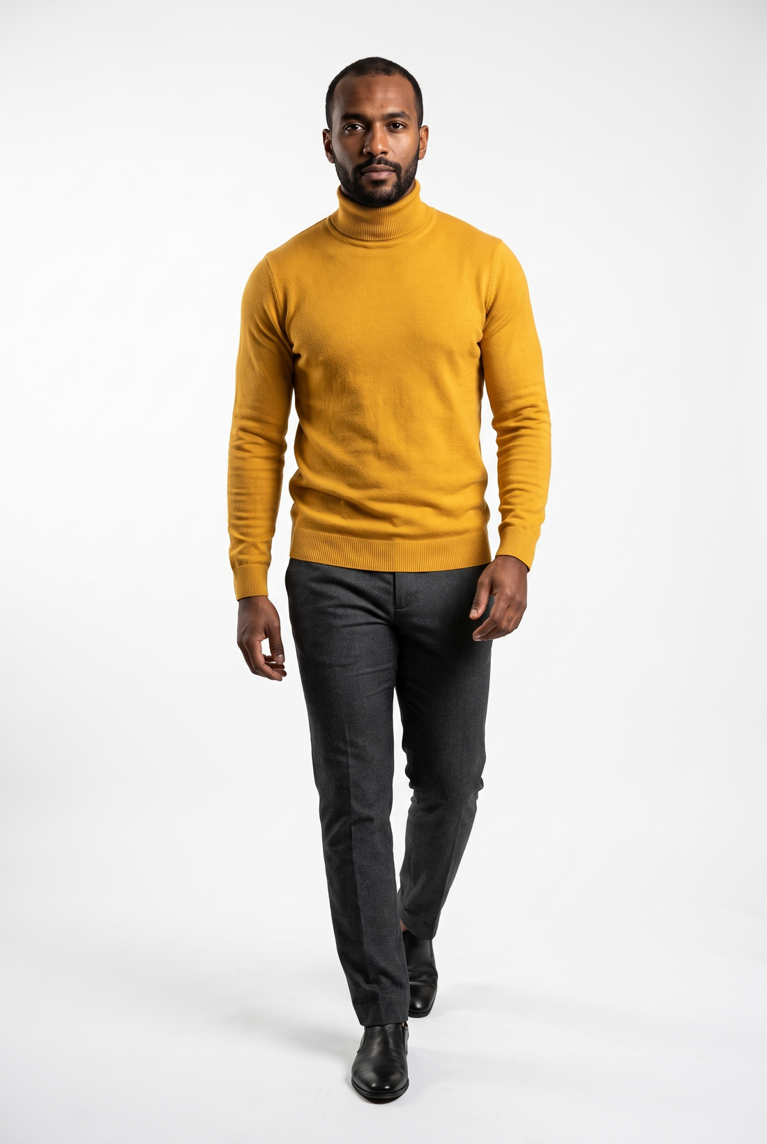Men Turtleneck Knitwear Sweater (Mustard Yellow)