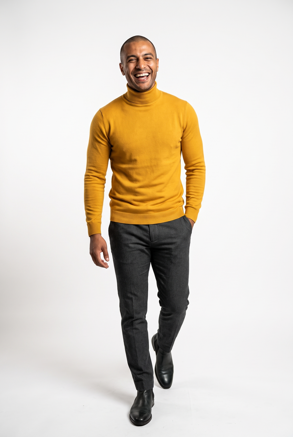 Men Turtleneck Knitwear Sweater (Mustard Yellow)