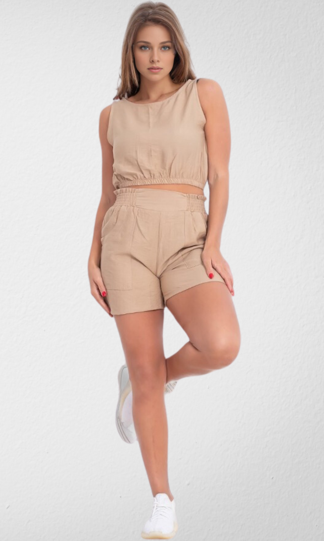 Two Piece Women Summer Set (Beige)