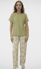 Women Pajama Oil Green (Plain T-Shirt & Pattern Pants)