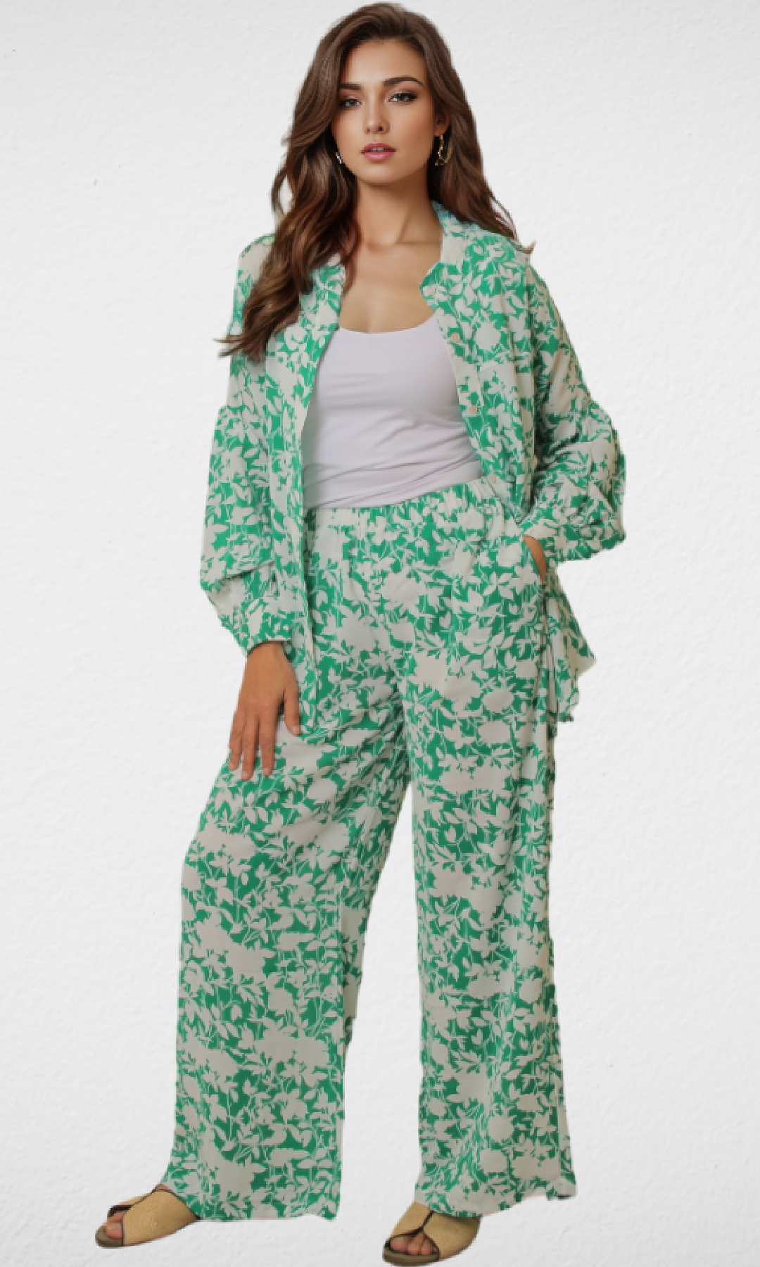 Women Set Floral print (Green & White)