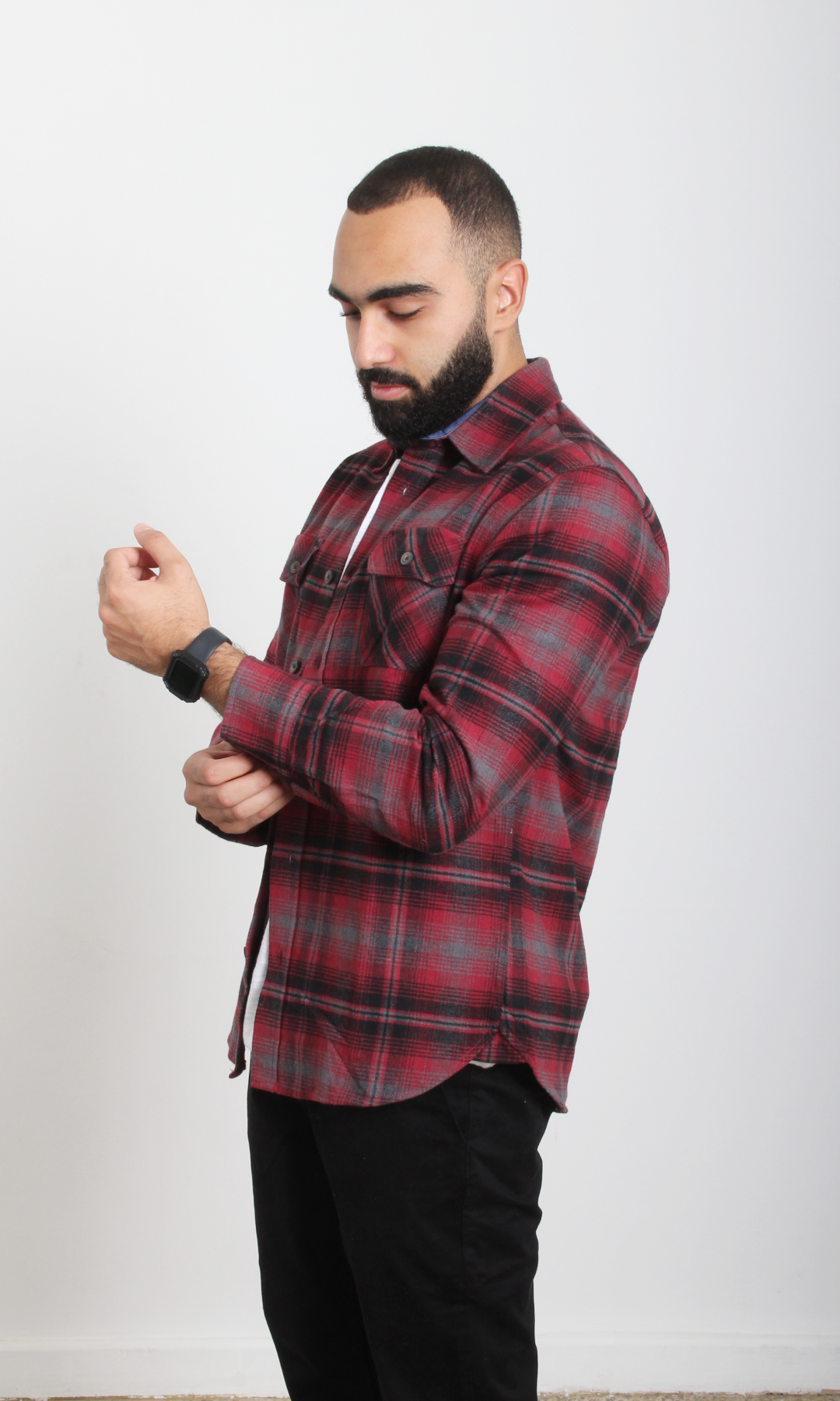 Checkered Long Sleeve Shirt (Red)
