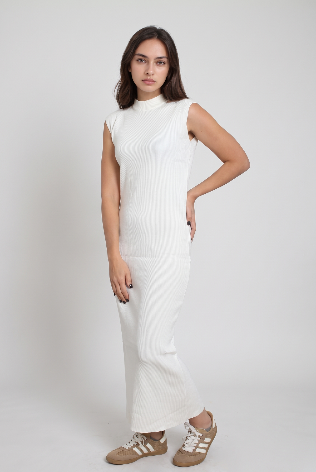 Women Tricot Sleeveless Dress (Off White)